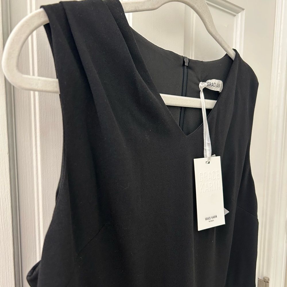NWT Grace Karin Sleeveless Black Dress V Neck with Ruching Size XL - Picture 4 of 8